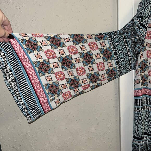 Speechless Blue Floral Long Bell Sleeve Boho Country Pullover Tunic Dress 1X - Picture 5 of 9